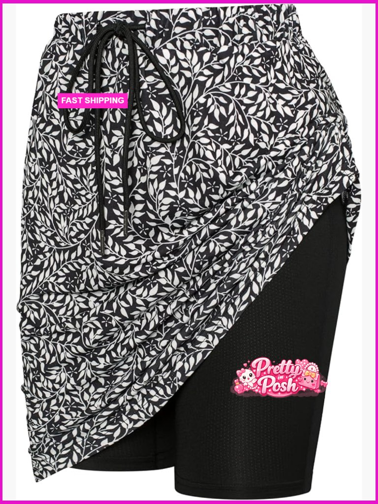 Women's Knee Length Skort With Drawstring Waist And Mesh Shorts Pockets